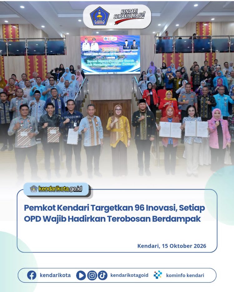 Pemkot Kendari Targetkan 96 Inovasi, Setiap OPD Wajib Hadirkan Terobosan Berdampak