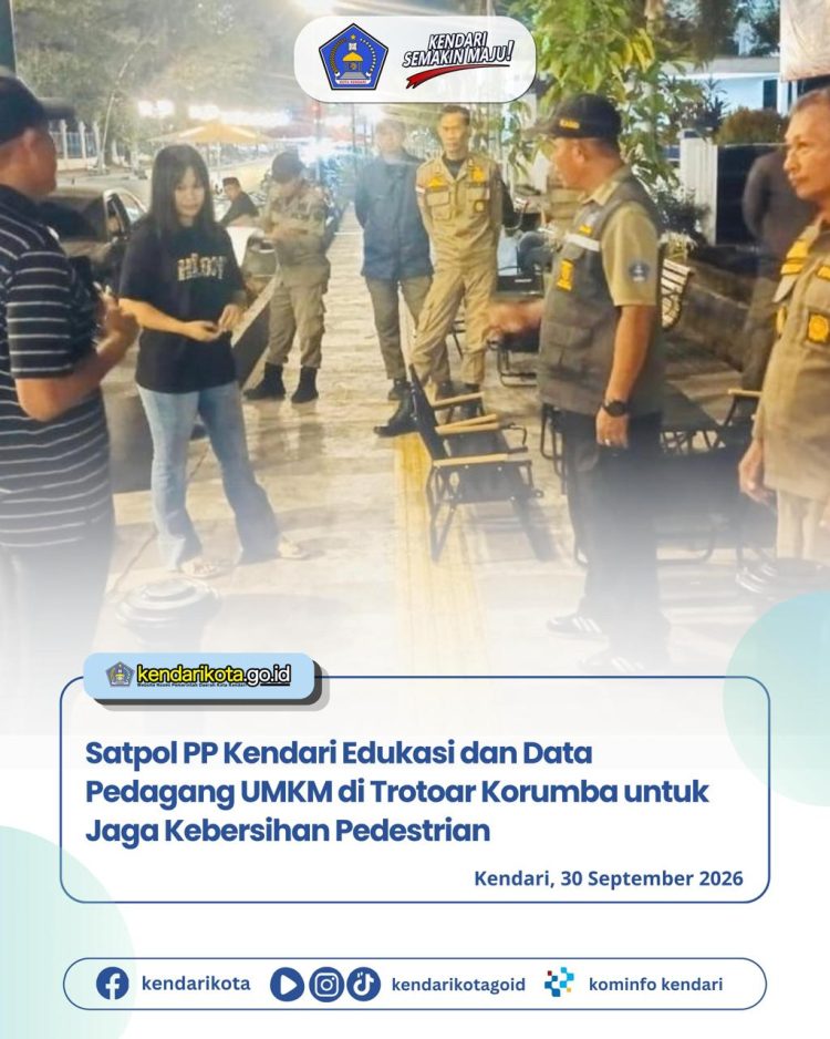 Satpol PP Kendari Edukasi dan Data Pedagang UMKM di Trotoar Korumba untuk Jaga Kebersihan Pedestrian